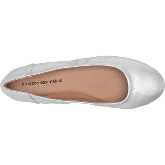 Womens Silver Closed Rounded Toe Slip On Low Wedge Heel Belice Ballet Flat Shoes - Picture 9 of 9